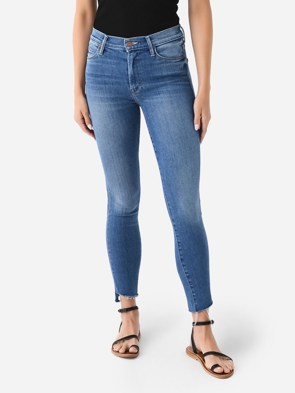Mother “Stunner Ankle Fray Step Fray” High Rise Jeans With Raw Step Hem Size 32